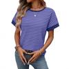 2026 Summer New Women's Casual Round Neck Patchwork Short Sleeve Striped T-Shirt