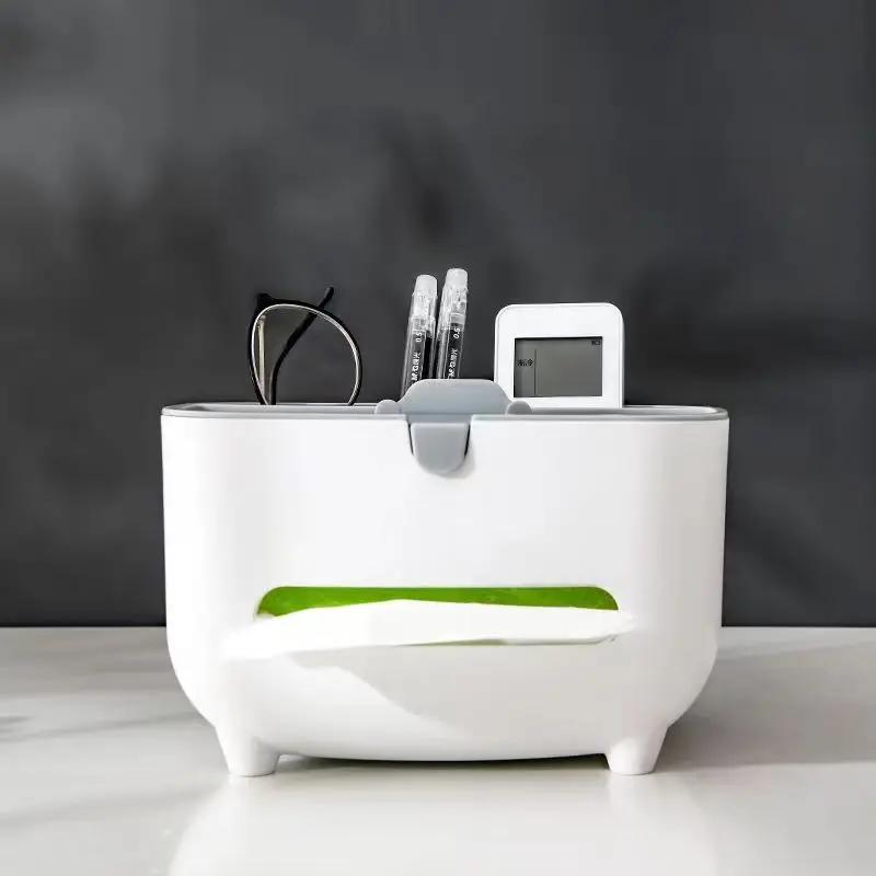 Paper Towel Holder Multi Functional Remote Control and Miscellaneous Storage Box on The Table with Phone Holder Desktop Storage