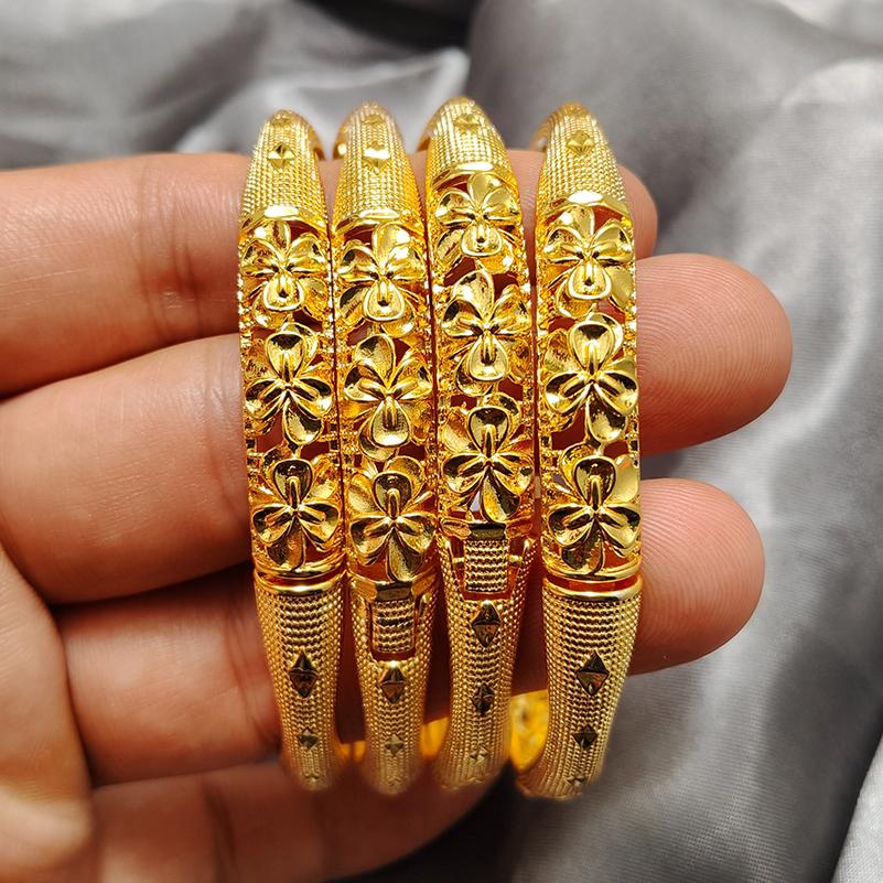 Dubai Gold Color Bangles for Women Men Fashion Flower Jewelry Wedding Party Luxury Quality Bridal Bracelets Gift