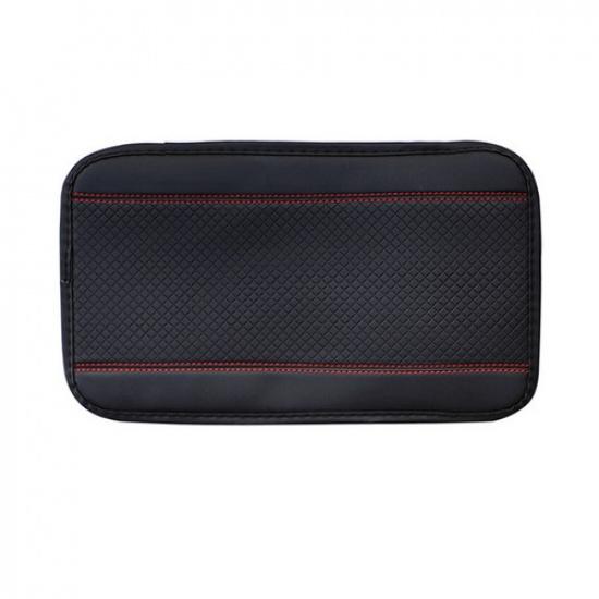 PU Leather Car Non-slip Central Armrest Box Cover Protector Pad Black/Red Line