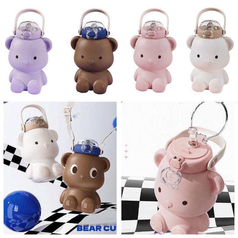 Lovely Bear Water Bottle With Strap And Handle Large Capacity Bounce Cup Perfect For Girls And Students