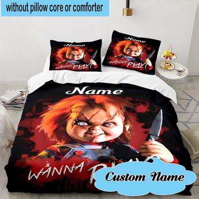 Custom Name 3PCS Chucky's Bloody Invitation Bedding Set, Including 1pc Duvet Cover And 2pcs Pillowcases, Suitable for Dorms and Bedrooms Gift