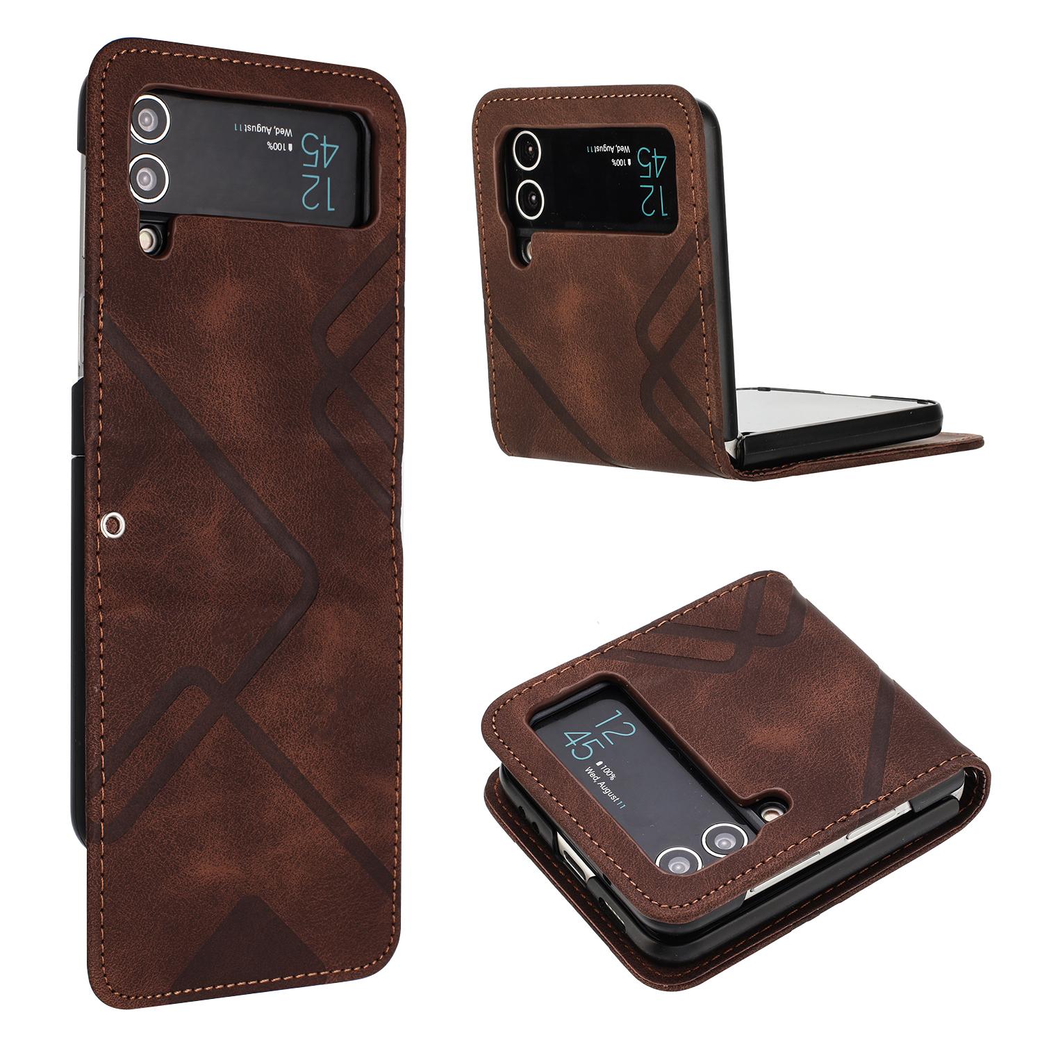 

YX0040 For Samsung Galaxy Z Flip4 5G Phone Case PU Leather+PC Pattern Imprinted Cover Coffee
