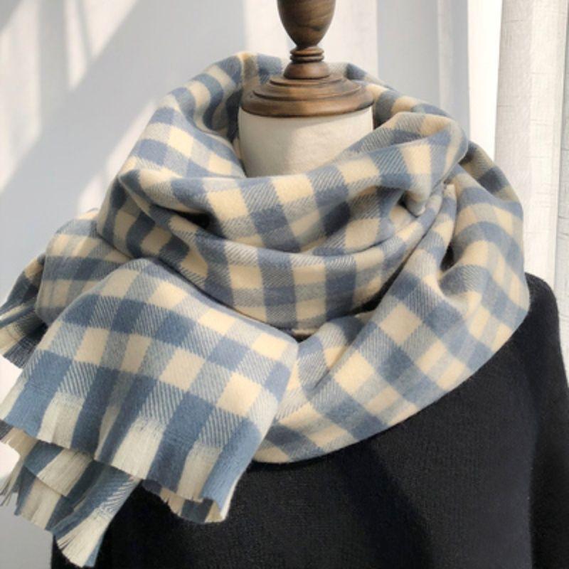 Plaid Literary Style Long Scarf Versatile Thickened Student Neck Warmer Shawl Warm Fashion Scarf