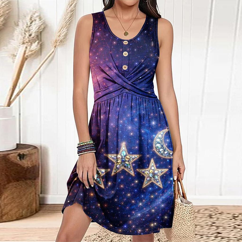 Women's Casual Fashion Dress Round Neck Sleeveless Fitted Dress