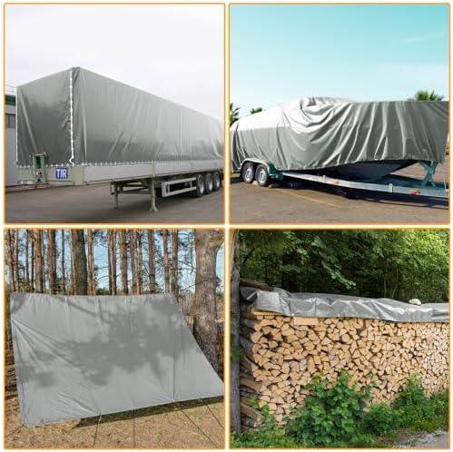 Heavy Duty PVC Tarpaulin 670g/m² Waterproof Tear Resistant UV Resistant with Eyelets 3x5m for Truck Boat Trailer Pool