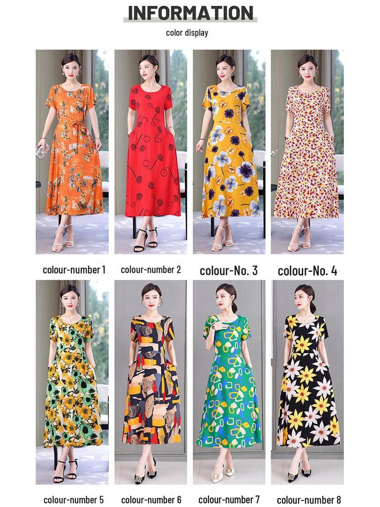 2023 Plus Size Floral Summer Cotton Dress for Middle-Aged Women