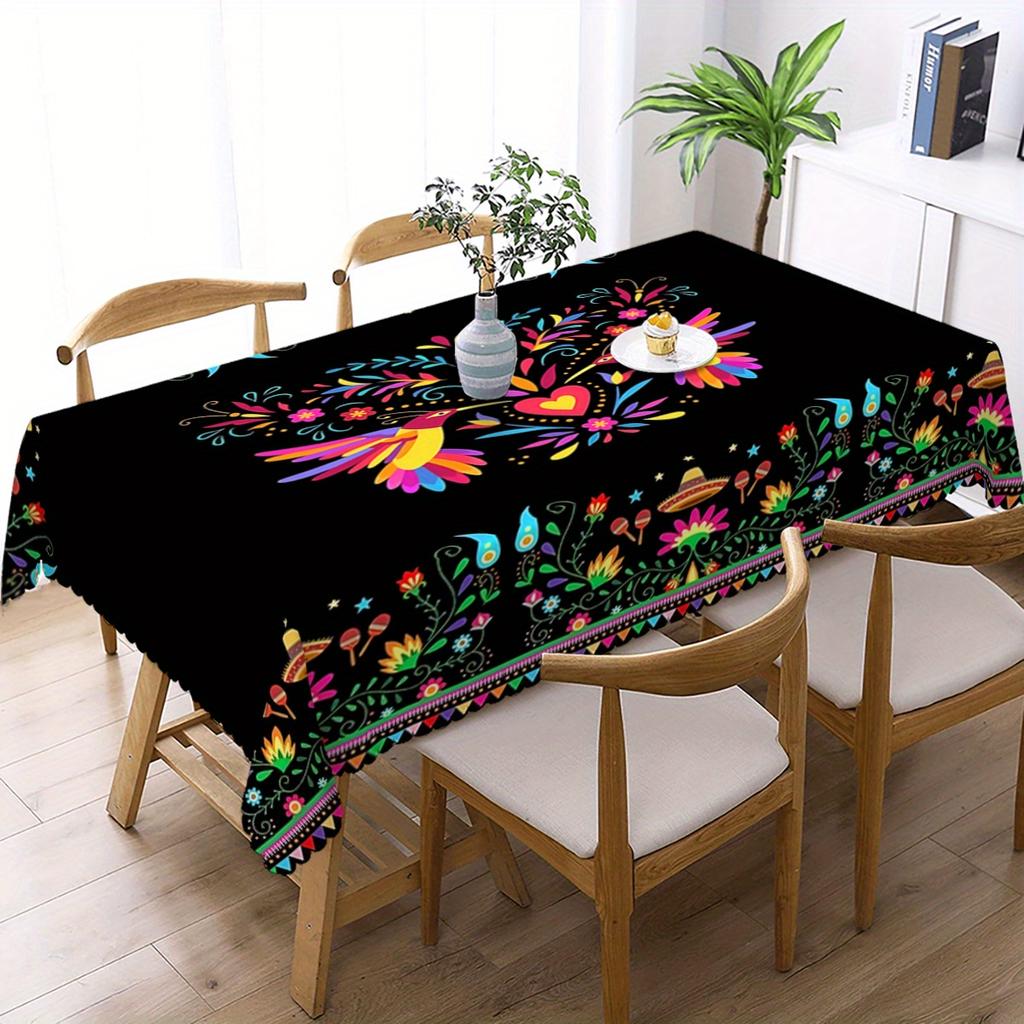 Mexican Fiesta Colorful Rectangle Table Cloth for Table Decor Holiday Waterproof Reusable Tablecloth for Tables Kitchen Dining
