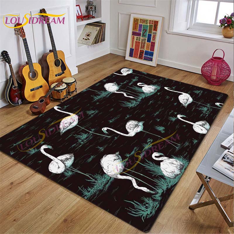 3D Flamingo Rug Carpet for Livingroom Bedroom Kids Room Colorful Modern Rug Non Slip Floor Carpet INS Style Decor Flower Carpet