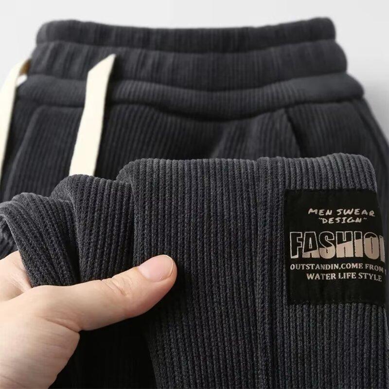 Corduroy Casual Pants Men's Pants Fall Clothing Guard Pants Drawstring Feet Men's Sports Pants Spring and Autumn Wear Elastic Waist