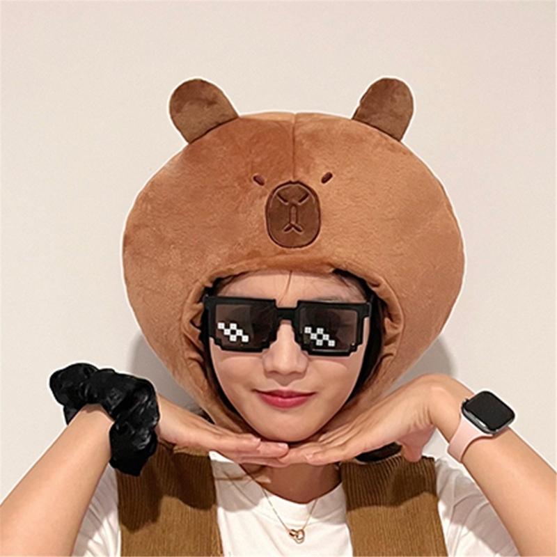 Plush 3D Capybara Hat for Family Gathering Kids Adult Lovely Cartoon Animal Plush Hat Breathable Festival Party Headgear