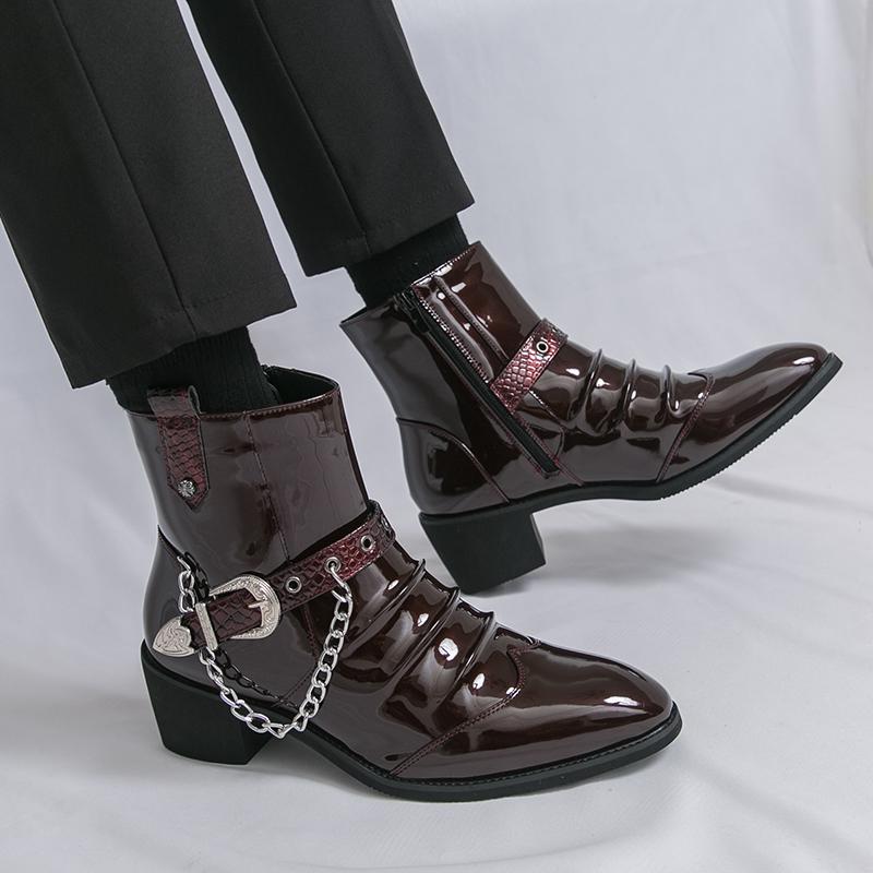 Quality Men's High Top Western Cowboy Boots Fashion Side Zipper Street Style Leather Boots Brand Business Outdoor Casual Boots