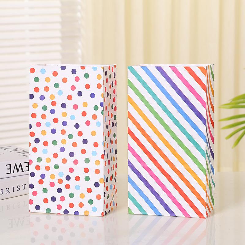 Rainbow Colorful Dot Stripe Paper Bag Gift Bags Wedding Party Open Top Stand Up Favor Bags DIY Candy Birthday Supplies