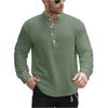 Men's Casual Stand Collar Half Door Cylinder Color Knot Cotton Linen Long Sleeve Shirt
