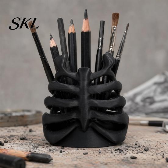 Office Desk Decoration Skeleton Ribcage Bone Pen Holder, 3D Printed Pencil Cup, Large Capacity Organizer Gothic for Pens Pencils Makeup Brushes