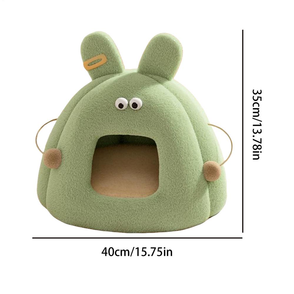 

Cat Bed House Warm Cute Bunny Design Tunnel With Removable Cushion Enclosed Cat Bed For Kitten Pet Outside Winter Sleeping зелёный