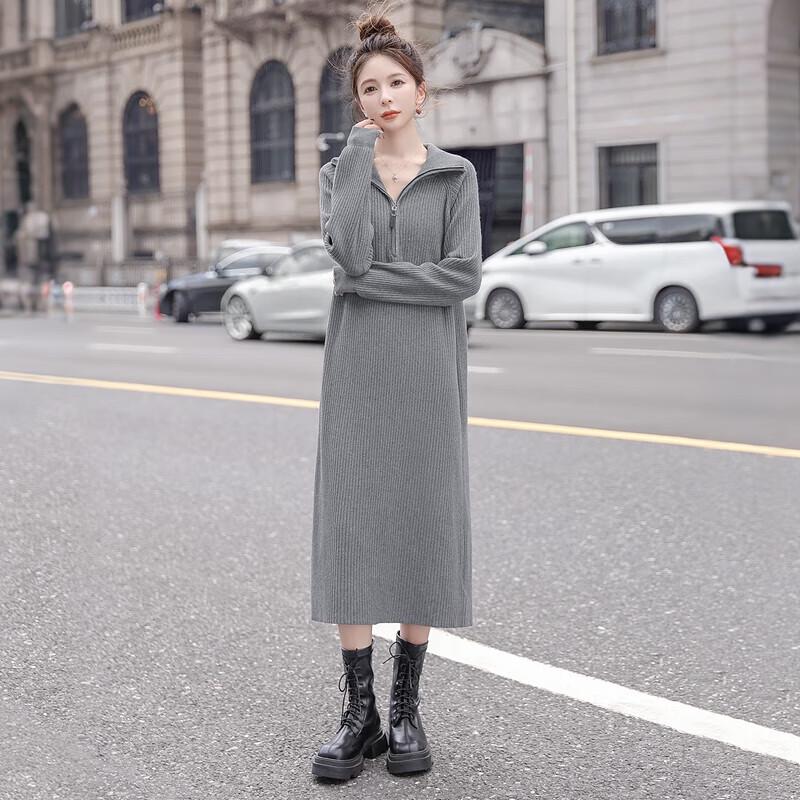 

Женское осеннее вязаное миди-платье с длинным рукавом S