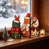 Decorative Wood Cat Set 3Pcs Christmas Wooden Ornaments with Hat and Bow Tie, 2D Interchangeable Holiday Flat Thanksgiving Tabletop Figurines,