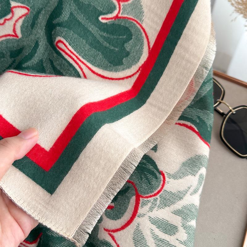 Nytt mode Tryck Kontrasterande färger Höst och Vinter Dubbelsidig Imitationskashmirscarf Vinter Varm Sjal Dam