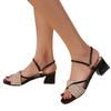 New square toe hollow one-line over-foot European and American style thick-heeled sandals in summer