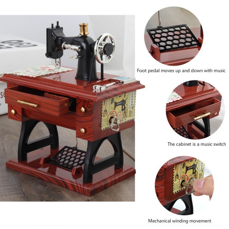 Sewing Machine Music Box Mini Vintage Retro Sewing Clockwork Music Box Gift Table Home Decoration