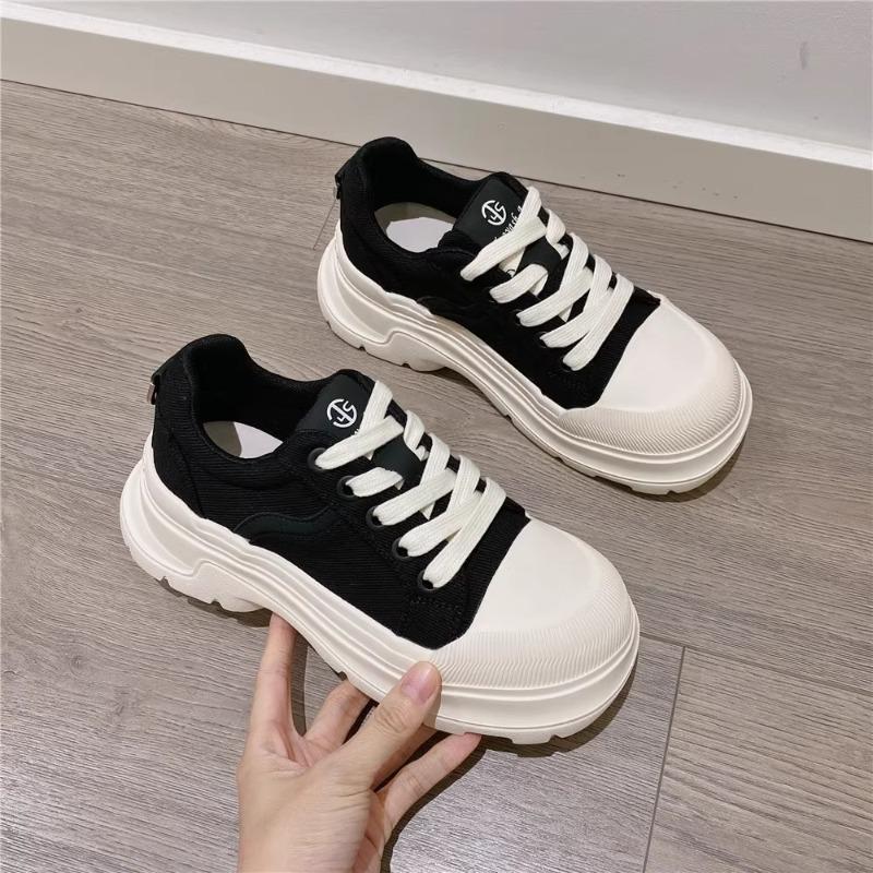 Thick-soled heightening canvas shoes women's spring and autumn new fashion single shoes lace-up sports and leisure dad shoes