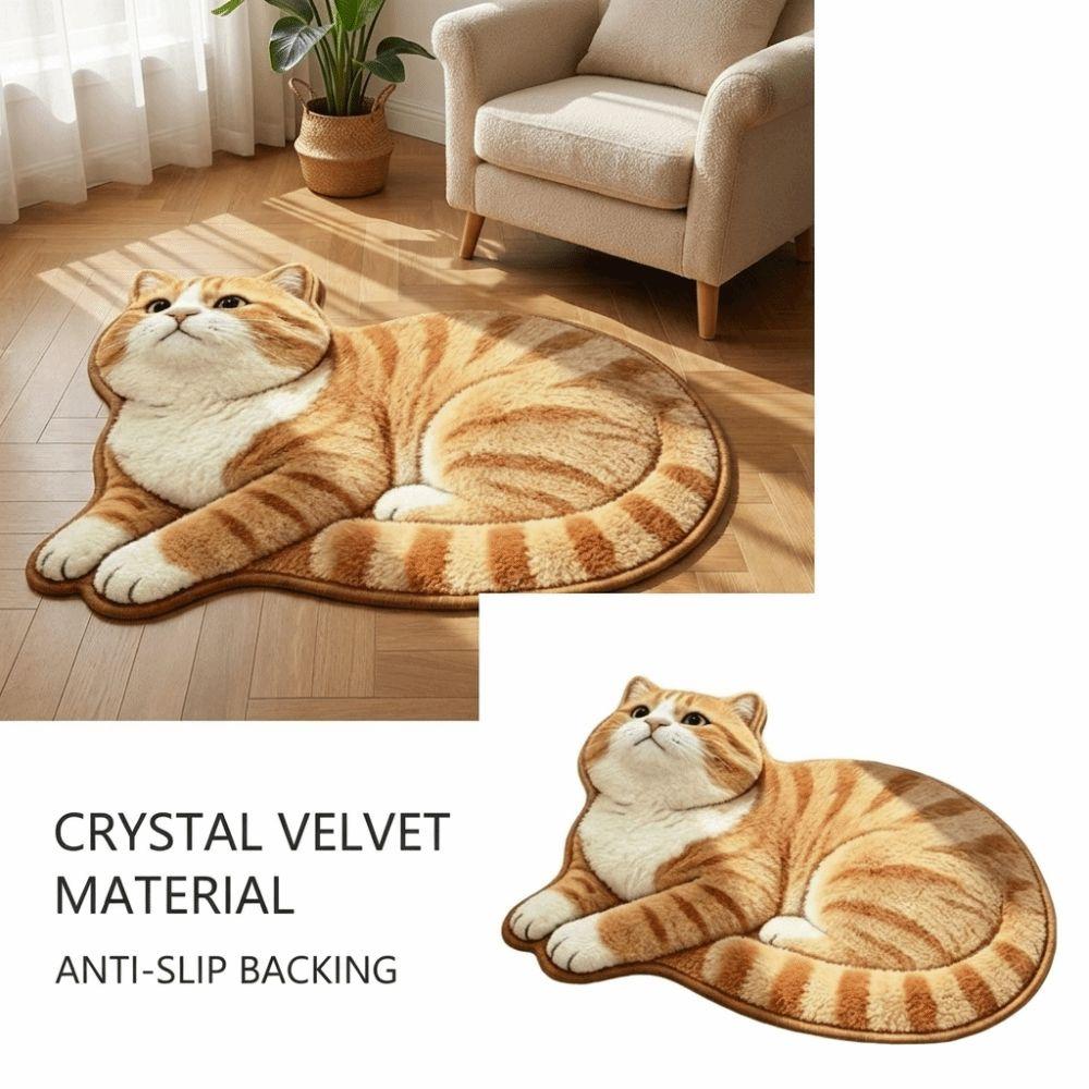 Soft Surface Cat Shape Floor Mat 2D Printed Crystal Velvet Entryway Door Mat Cool Floor Barrier Skin Friendly Animal Area Rug