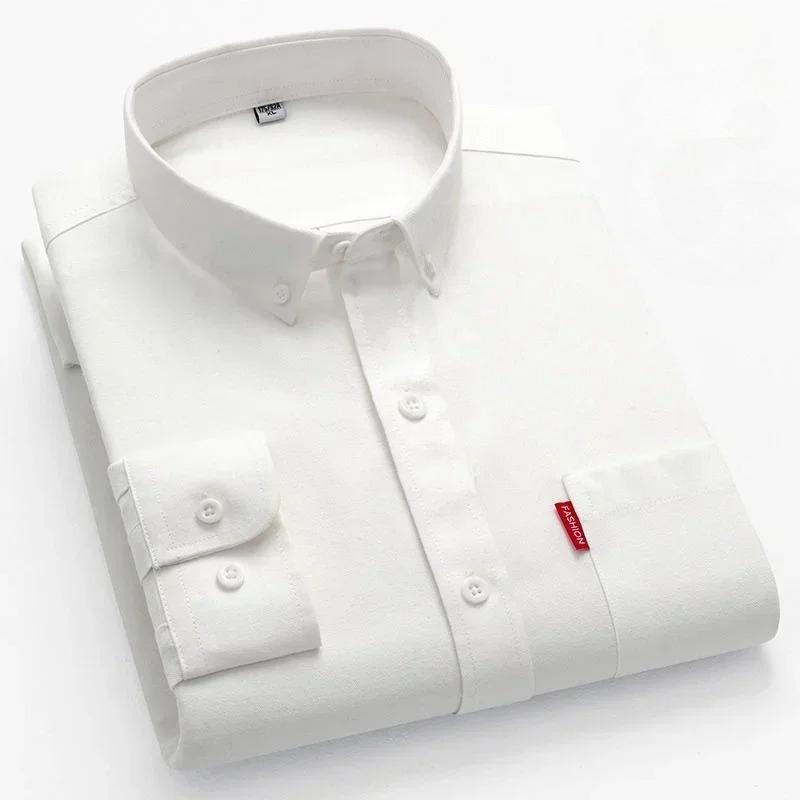 5XL 4XL Oxford 100% Pure Cotton Men's Solid Color Long Sleeve Shirt Casual Formal Large Size Blue White Shirt Men's Long Sleeve