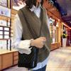 Spring Autumn Versatile Women's Knit Vest Outer Wear Japanese Style Loose Outer Layer V-Neck Sweater Vest