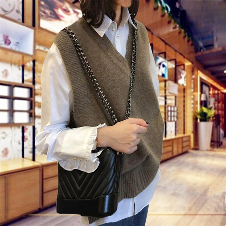 Spring Autumn Versatile Women's Knit Vest Outer Wear Japanese Style Loose Outer Layer V-Neck Sweater Vest