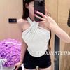 Seductive Brushed-Knit Warm Cross-Neck Tank Top for Women—Fitted Slimming with Adjustable Straps and Built-in Pads