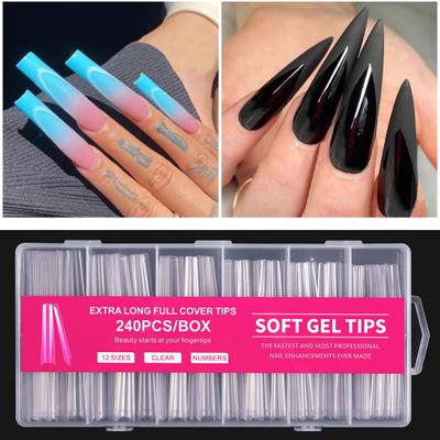 1 Box Fake Nails Transparent Plentiful Quantity Harmless High Durability Removable Extend Nails Plastic Extra Long