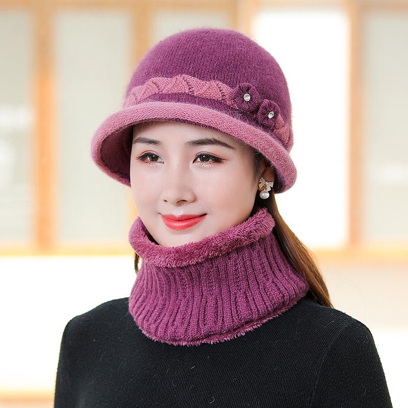 Thickened Rabbit Fur Knitted Wool Hat Women's Autumn and Winter Middle-aged and Elderly Basin Hat