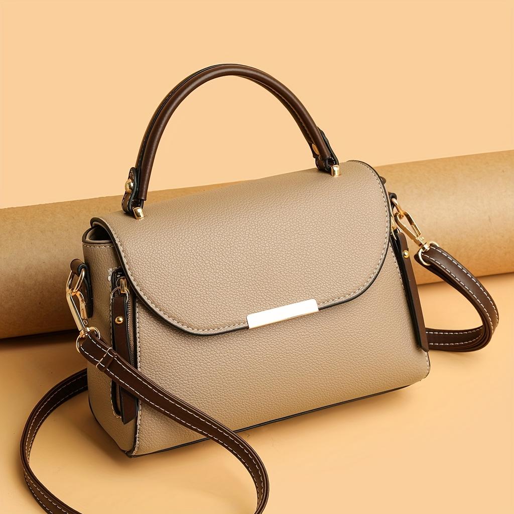 Retro Flap Handbag For Women, Color Contrast Crossbody Bag, Fashion Multi Layer Purse With Top Handle