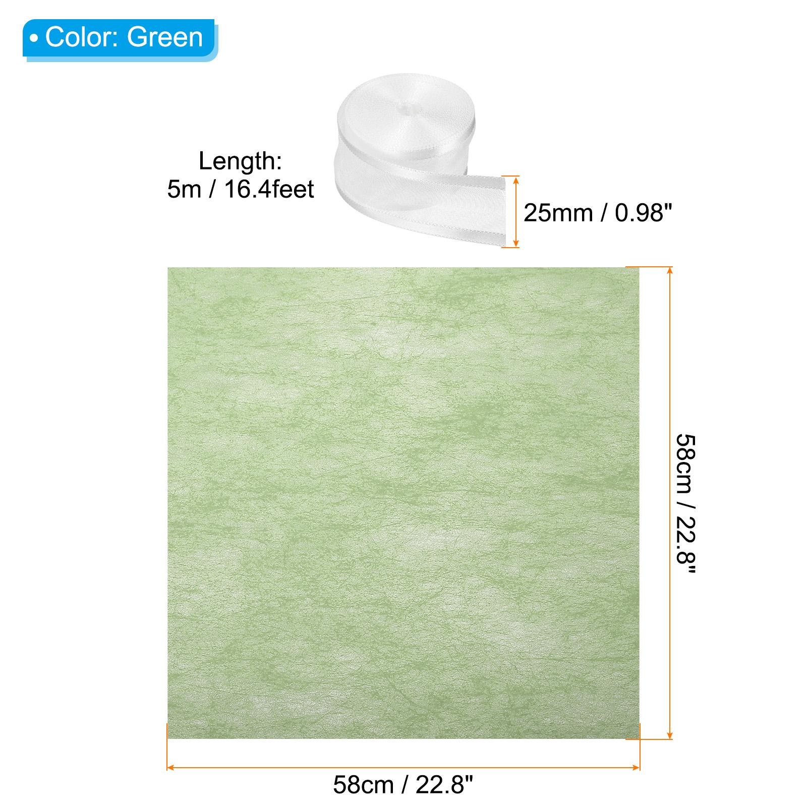 

20Sheets Flower Bouquet Wrapping Paper 1 Roll Ribbon Green/White білий
