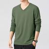 Minimalistisches Herren-V-Ausschnitt Langarm-T-Shirt Weicher Strickstoff Bequemes Oberteil für alle Jahreszeiten