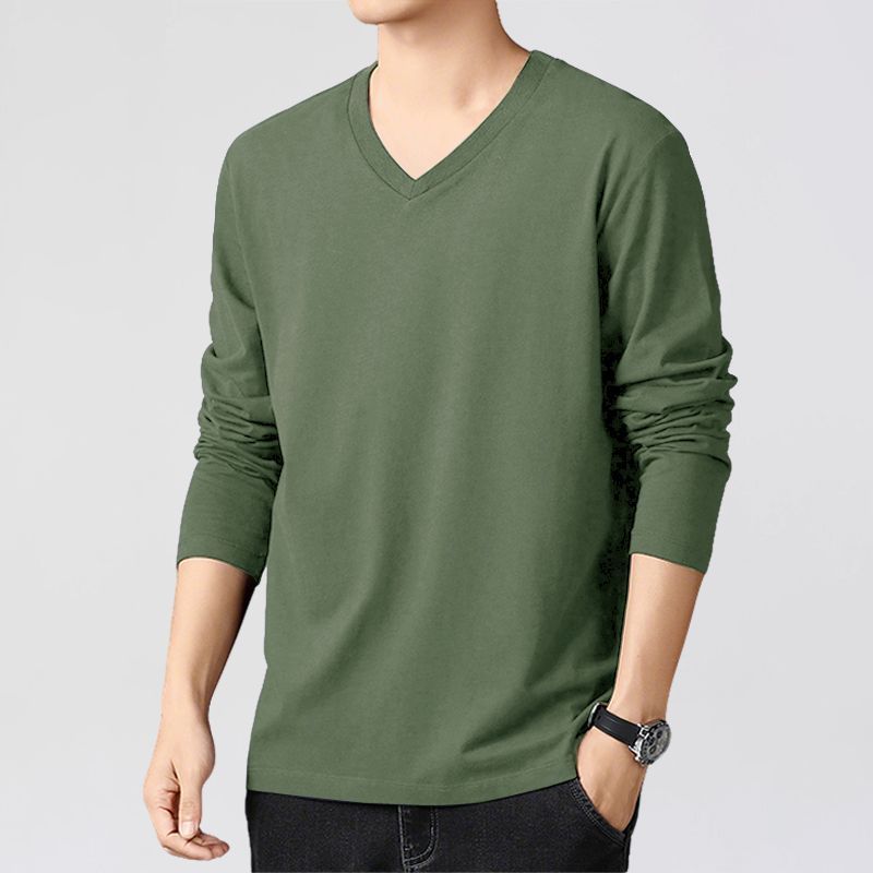 Minimalistisches Herren-V-Ausschnitt Langarm-T-Shirt Weicher Strickstoff Bequemes Oberteil für alle Jahreszeiten