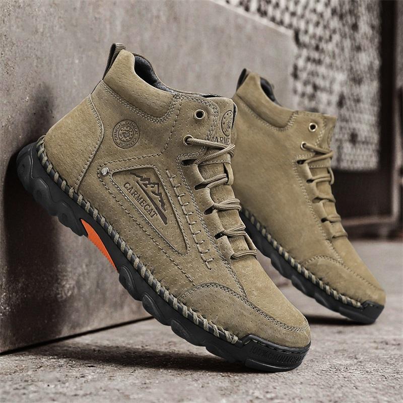 Nuevas Botas de Cuero Hechas a Mano para Hombre para Otoño Diseño Outdoor Zapatillas Hombre Transpirables Zapatos Casuales de Cuero Hombre Botines
