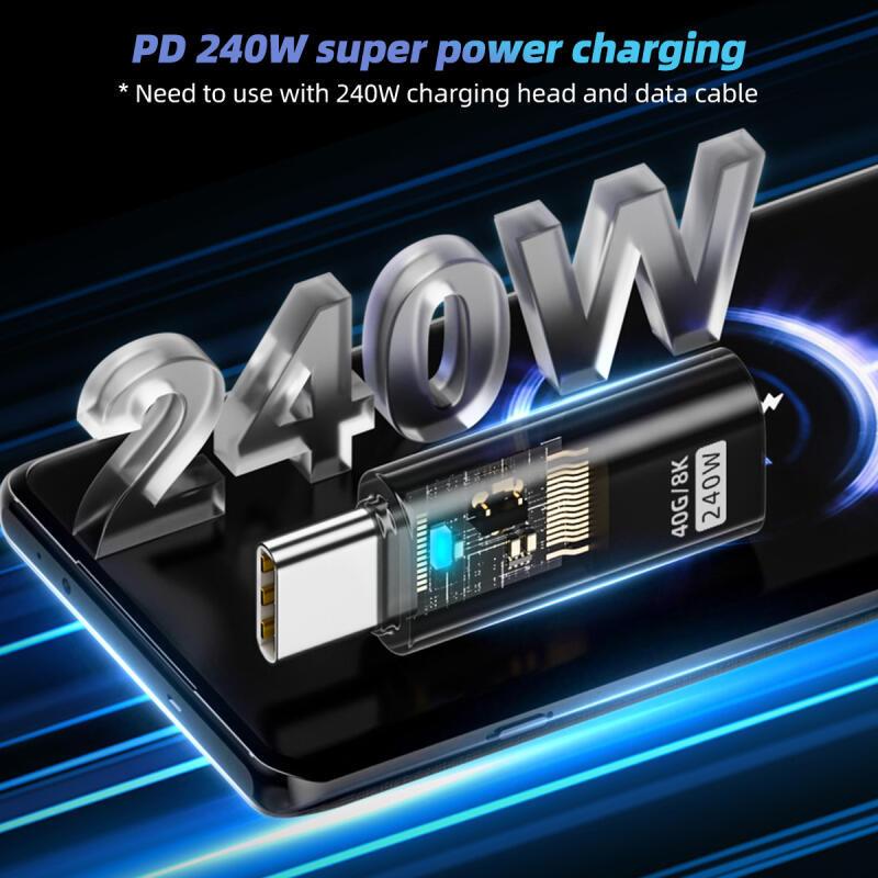 HdoorLink Transparent PD240W USB4.0 40Gbps Type C To C Adapter 8K@60Hz 5A Fast Charging Adapter for Iphone 16 15 14 Mac Pro Samsung Galaxy