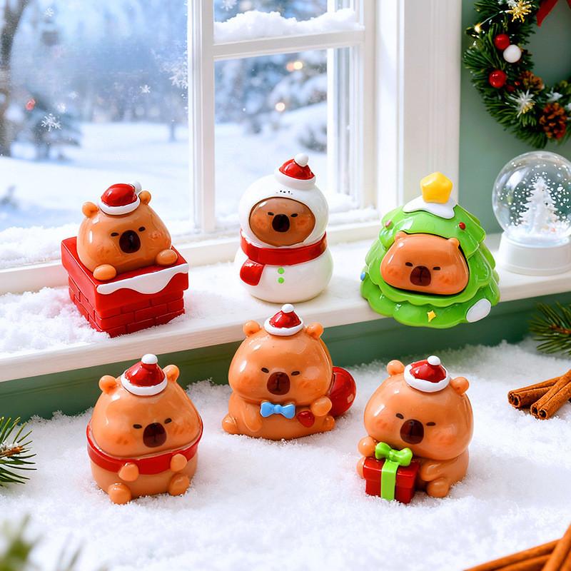 6Pcs/set Christmas Capybara Miniatures Resin Xmas Ornaments Fairy Garden Decoration Micro Landscape
