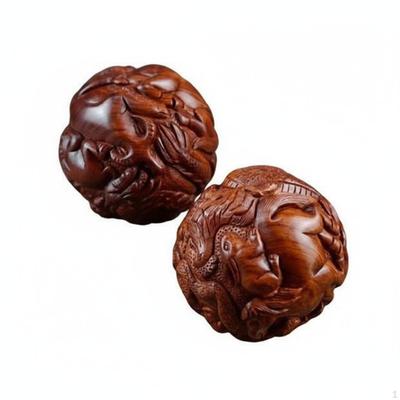 2 Pieces Chinese Astrological Hand Massage Balls Collectible Carved Wooden