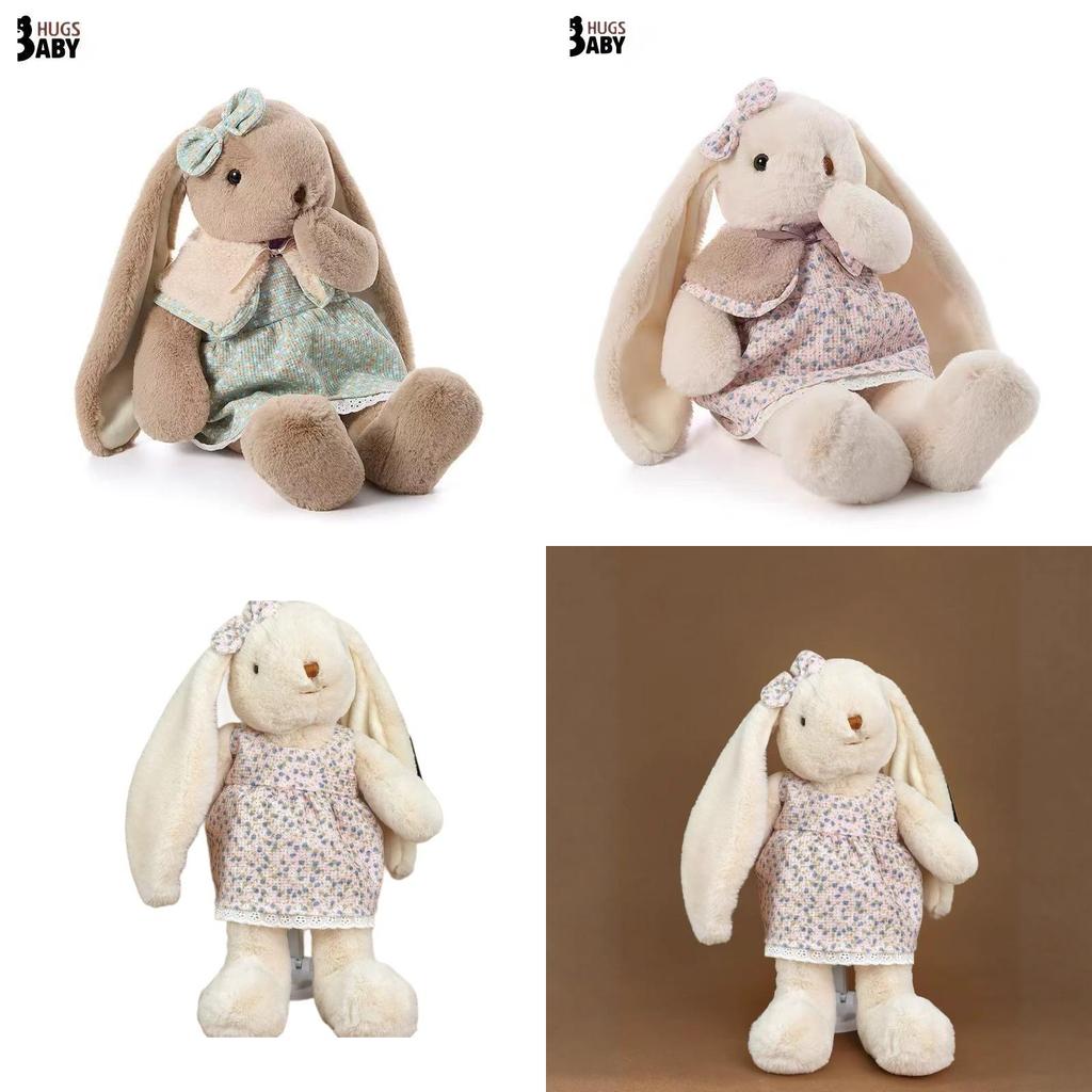 Plush Rabbit Doll With Floral Dress And Bow Decoration For Children And Girls