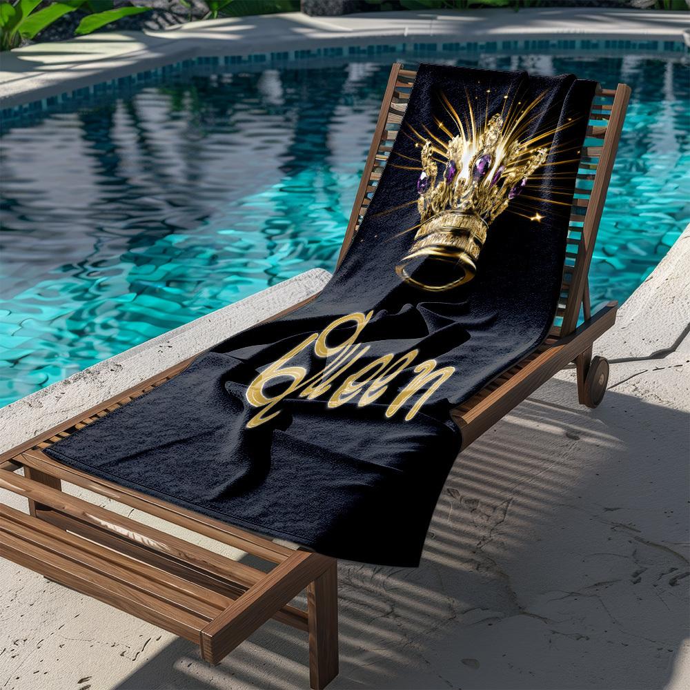 Queen Crown Beach Towel, Black Gold Royal Print Oversized Bath Towel, Soft Quick Dry Summer Beach Blanket 1pcs