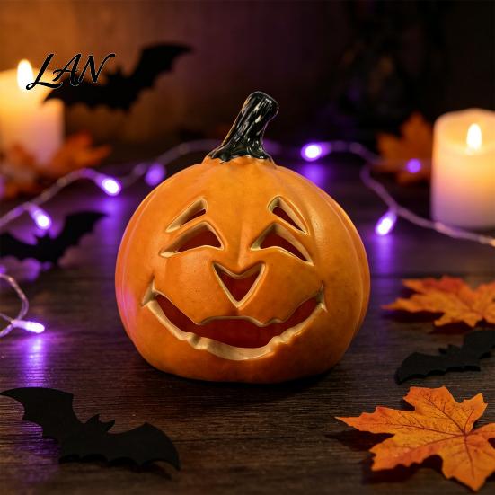 Simulated Pumpkin Light Halloween Creepy Light, Jack-O-Lantern Decoration, Scary Indoor Outdoor Hollow Lamp for Holiday Parties Smiling Night