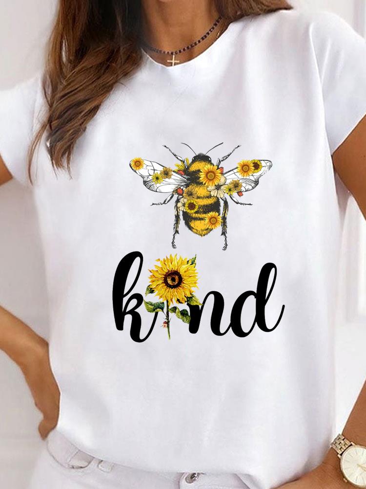 Women Clothes Bee Love Style Letter Clothing Print T Shirt Short Sleeve Summer Top Tee Basic Fashion Graphic T-shirt