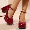 Women's High Heels Platform Pumps Patent Leather Chunky Heeled Lolita Shoes Woman Plus Size Fashion Ankle Strap Mary Jane Pumps