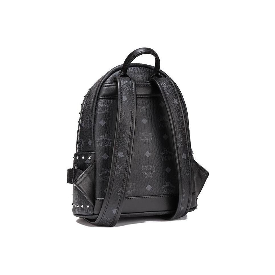 MCM Stark Monogram Studded Leather Backpack Unisex Backpack Black MMKAAVE03BK001