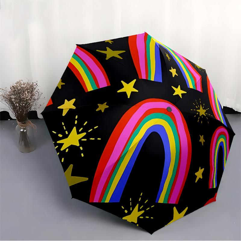 1pc Rainbow Automatic Open/close Folding Umbrella, Compact Portable Travel Umbrella,Durable Construction yy250814120