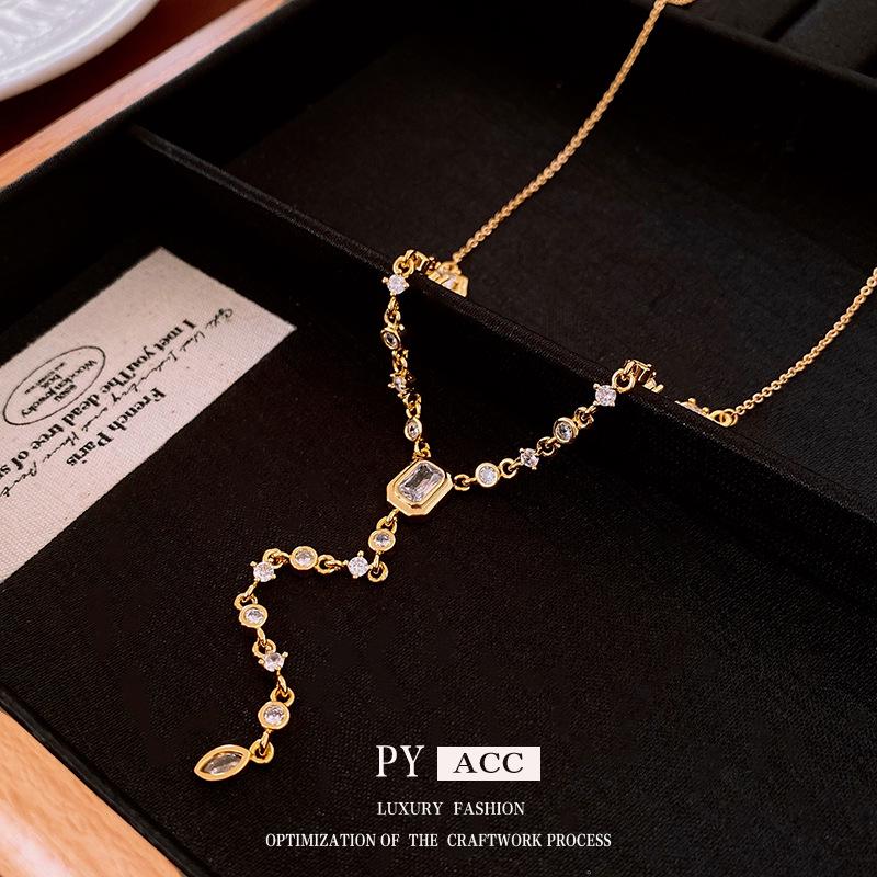 Vergoldete Zirkon Quaste Halskette - Europäische & Amerikanische Leichte Luxus Pulloverkette für Damen