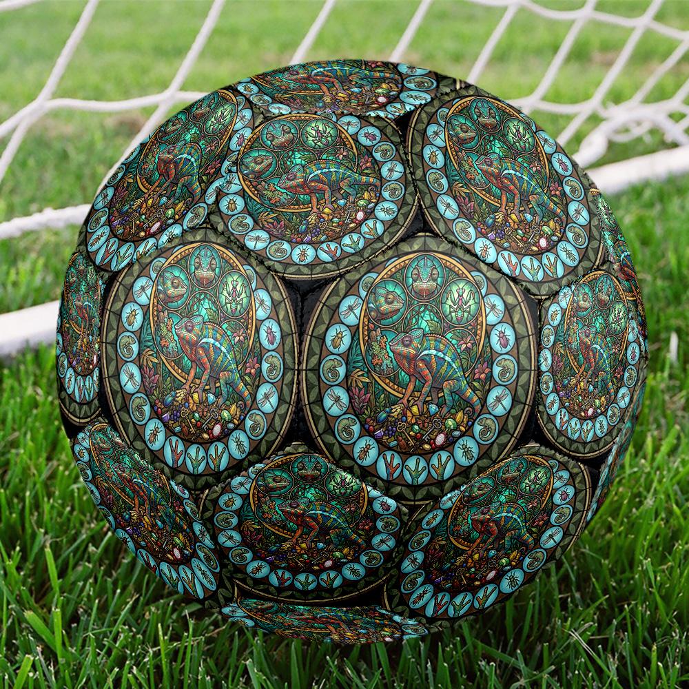 Chameleon Insect Mandala Round Football Size 5 Adult Ball Suitable for Training Matches and Outdoor Team.